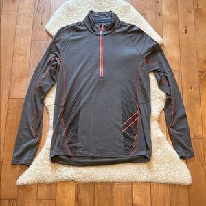 Icebreaker GT Sonic Half-zip long sleeve shirt, taupe gray/orange, men’s medium